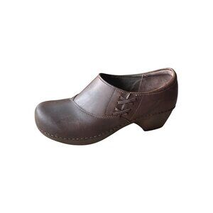 Dansko Womens Stacie Clogs 38 US 7.5-8 Leather Brown Comfort Shoes Side Lace